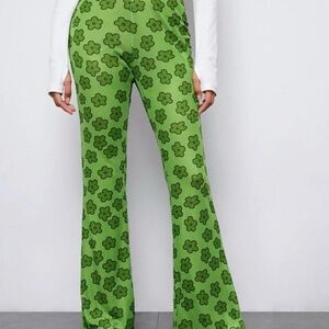 Shein Green Funky 70's Floral Bell Bottom Hippie Boho Flare Pants Women’s Small